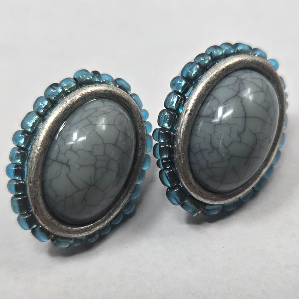 Vintage Two Tone Blue and Silver Color Earrings Costume Jewelry for pierced ears
